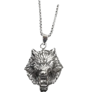 HOMME - Collier pendentif loup acier inoxydable (x2)