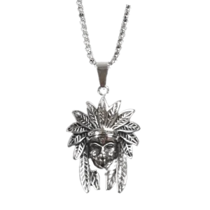 HOMME - Collier pendentif indien acier inoxydable (x2)