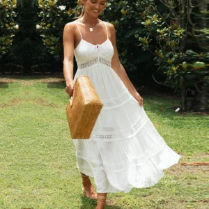 Bonita | Femme Robe Longue | Bretelles Fines et Coupe Fluide