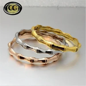 Bracelets effet bambou en acier inoxydable or-silver ou or rose de haute qualité pour femmes