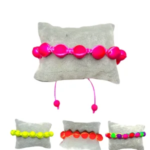 Bracelet fantaisie boules shambala couleurs fluo mélangées       (x24)