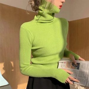 Col roulé pull fin femmes basique haut décontracté doux pull en tricot doux & chaud