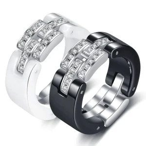 Bague Luxe en céramique noire ou blanche, bijoux L'éblouissante