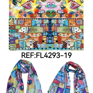 Foulards châle  peinture à l'huile double face (x4)#19