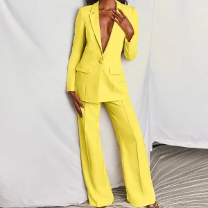 Tailleur d'affaires deux pièces pour femmes couleurs unies Ensemble Blazer pantalon