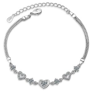 Bracelet fin en argent, coeur, chaîne ou cubes