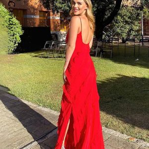 Robe Longue Maxi élégante à col en V profond pour femmes, Sexy, à volants, dos nu, robes du soir, cocktail
