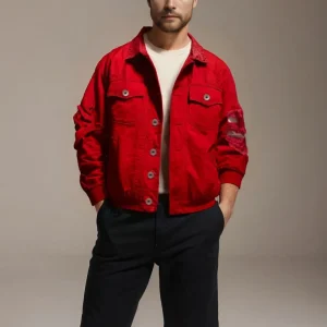 Veste en jean rouge homme
