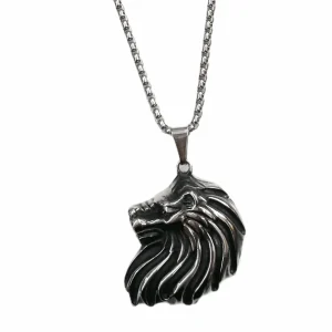 HOMME - Collier pendentif lion INOX (x2)