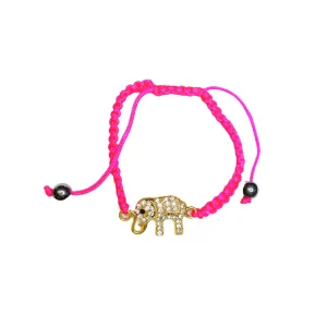 Bracelet ficelle rose fluo avec motif éléphant   (x6)