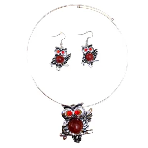 Parure Collier + boucles fantaisie motif hibou COB08-42 (x6)