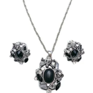 Parure fresque fleur Collier Boucles d'oreilles