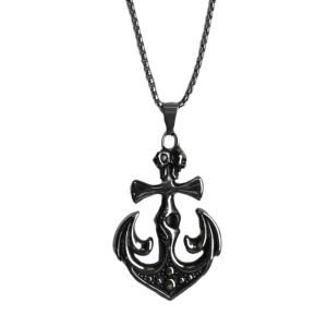 HOMME - Collier pendentif ancre ornée inoxydable (x2)
