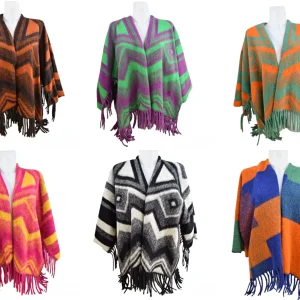 Poncho Laine Motif géométrie (x6)