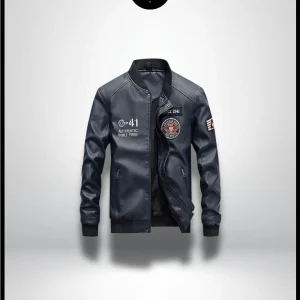 Aviateur Bleu Luxe - Veste Cuir Synthétique Homme